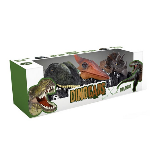 Pack 3 voitures dinosaures automotrices | Dilophosaure, Ptérosaure & Tricératops