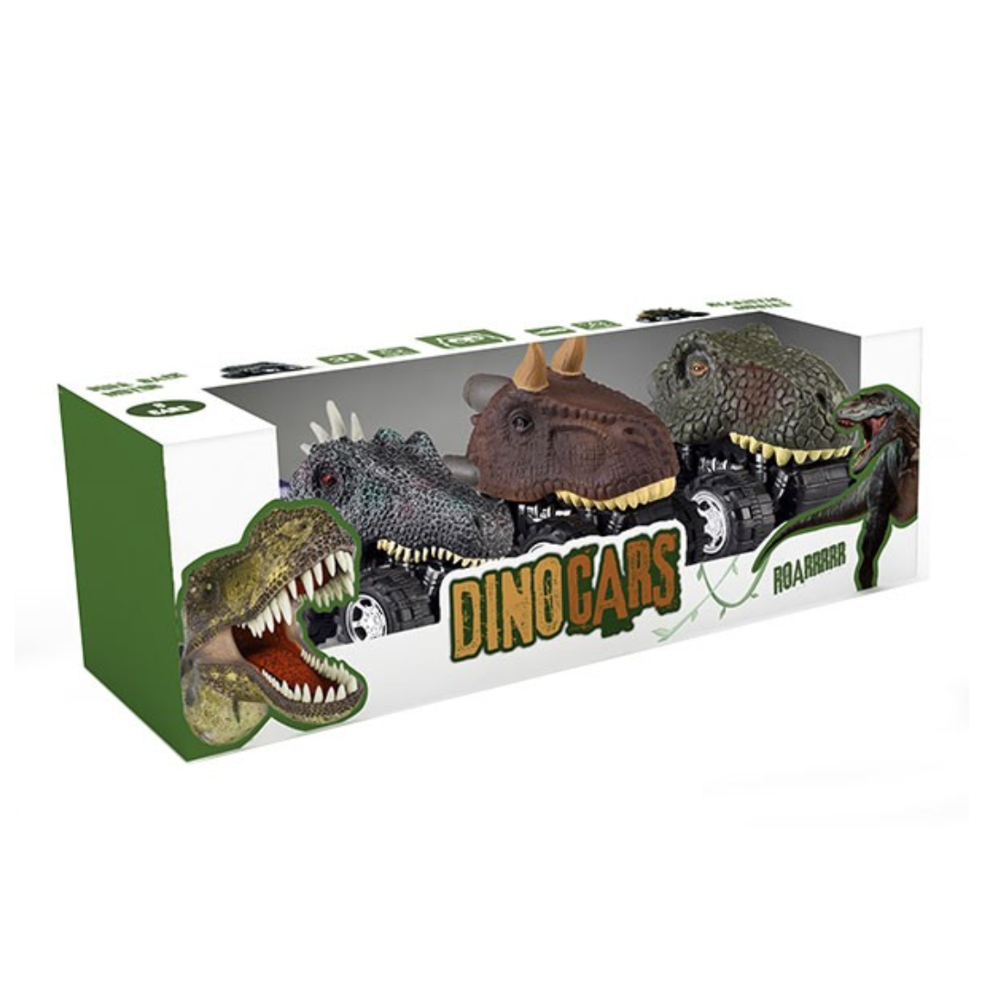 Pack 3 voitures dinosaures automotrices | Spinosaurus, Carnotaurus et T-Rex