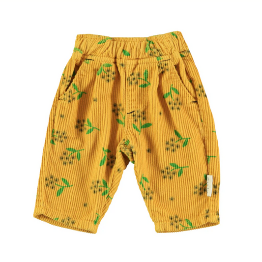 Pantalon côtelé | Jaune moutarde avec petites fleurs