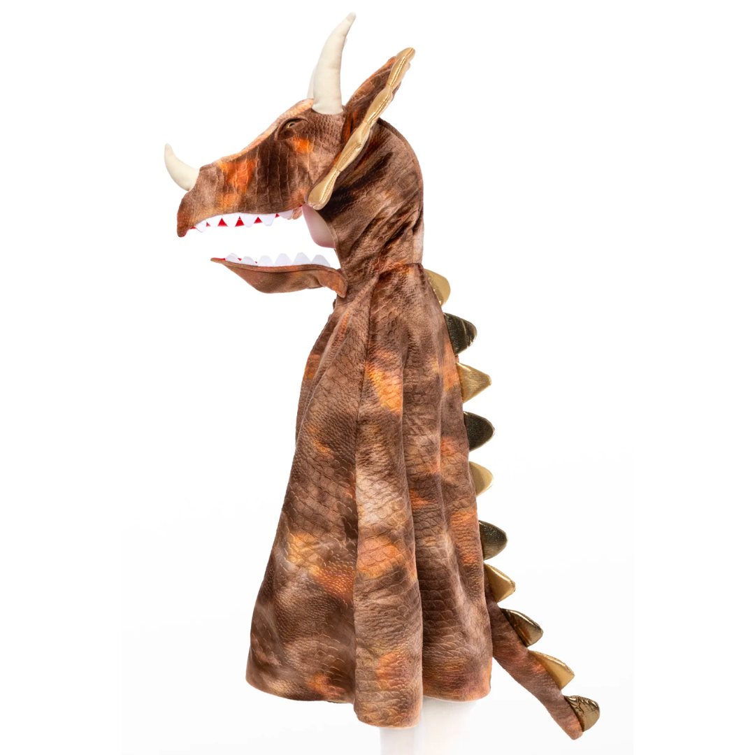 Cape dinosaure | Triceratops avec manches-Great Pretenders-Super Châtaigne-Imagination : Product type