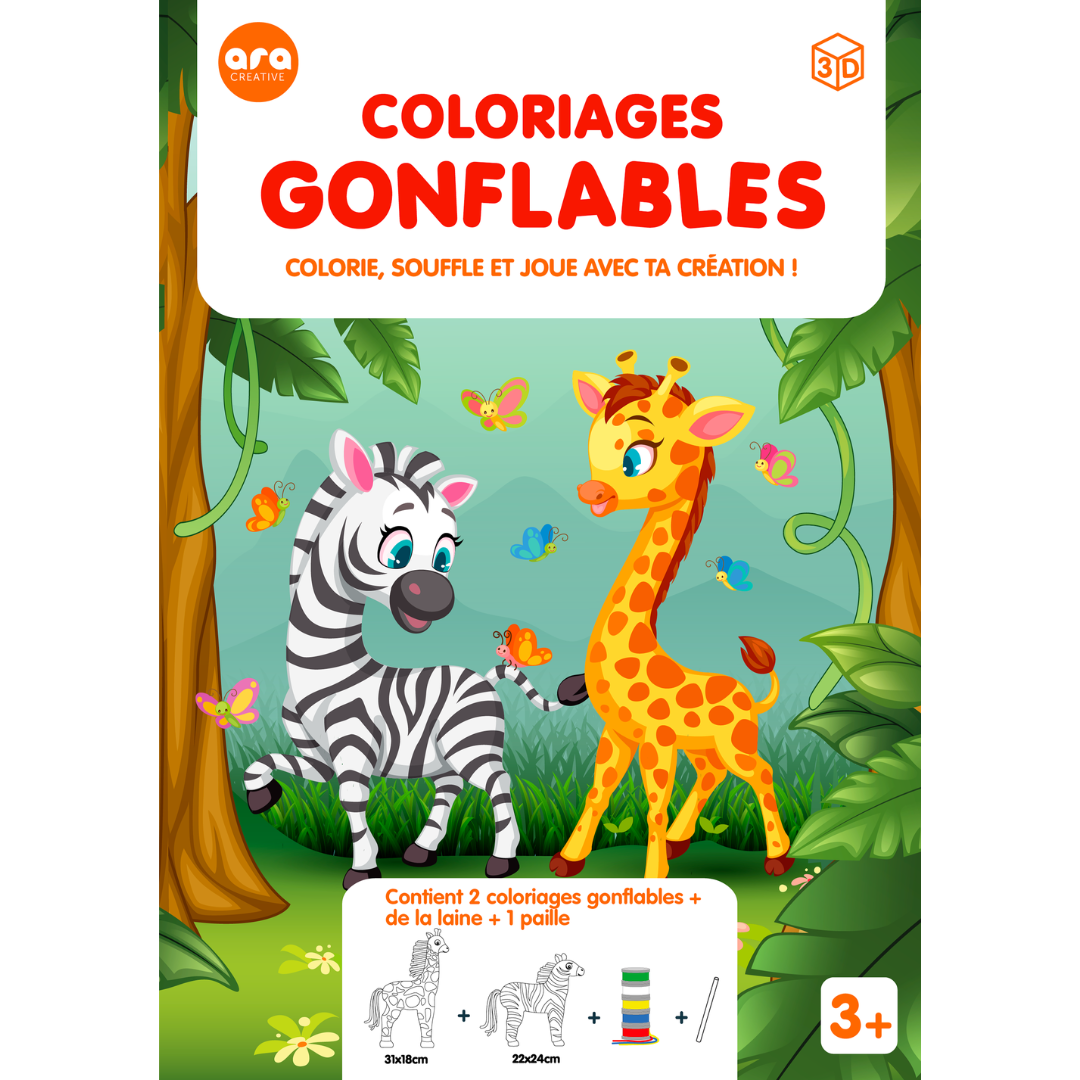 Coloriages 3D gonflable | Zèbre & Girafe-Ara Creative-Super Châtaigne-Collages & Coloriages : Product type