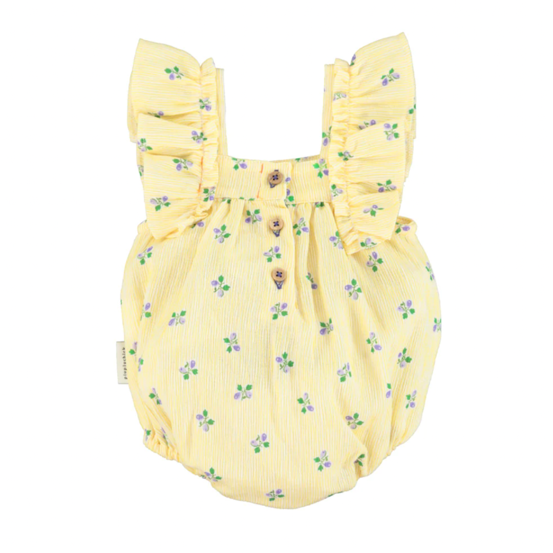 Combinaison courte ROMPER | Jaune à fleurs bleues-Piu Piu Chick-Super Châtaigne-Shorts & Combinaisons : Product type