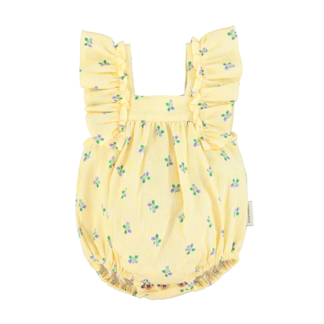 Combinaison courte ROMPER | Jaune à fleurs bleues-Piu Piu Chick-Super Châtaigne-Shorts & Combinaisons : Product type